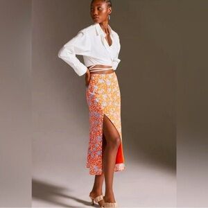 Anthropologie Maeve Floral Side-Slit Midi Skirt